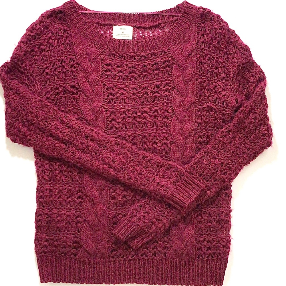 Pins and Needles Maroon Open Weave Sweater, M